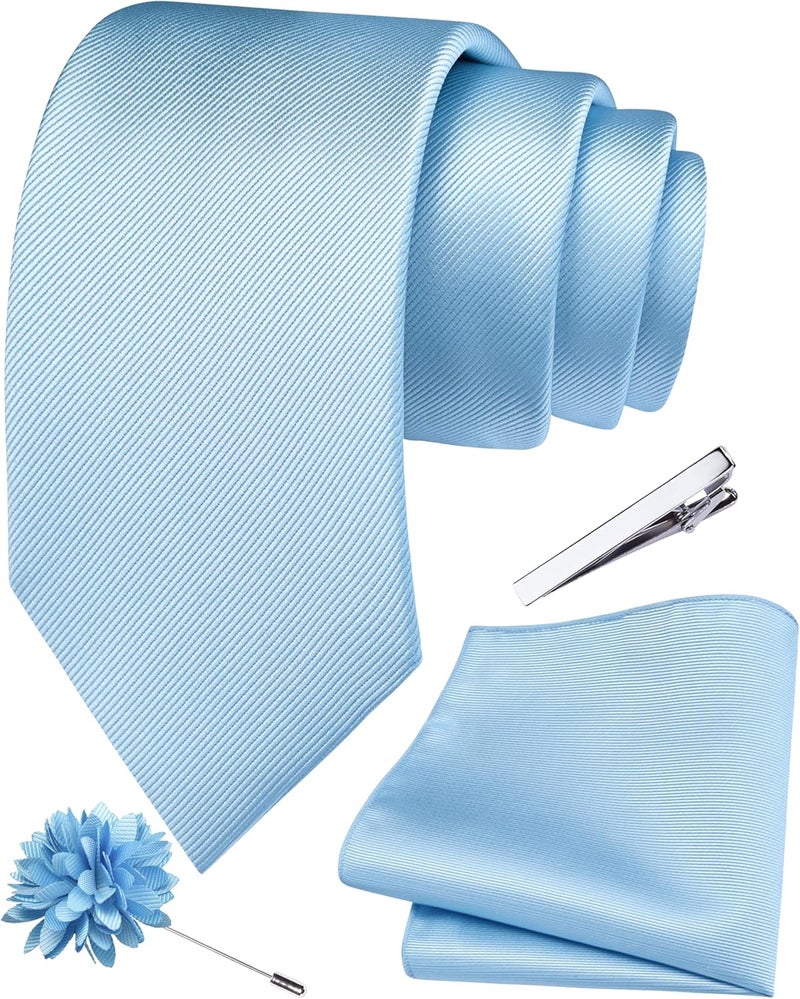 Branduce 3.15"（8cm） Solid Formal Tie and Pocket Square Plain Necktie Lapel Pin and Tie Clip Set for Men - Image 1